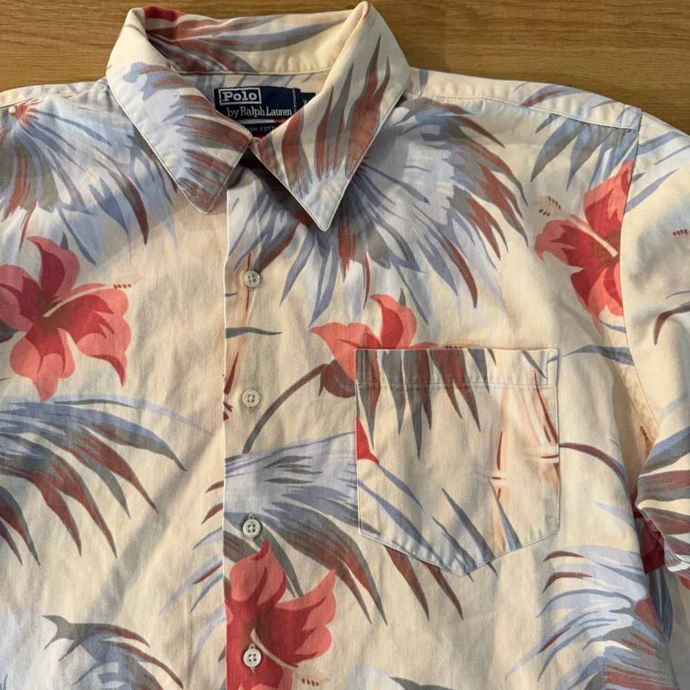 Polo Ralph Lauren Mens XL Tropical Hibiscus Floral Cotton Button Down Shirt